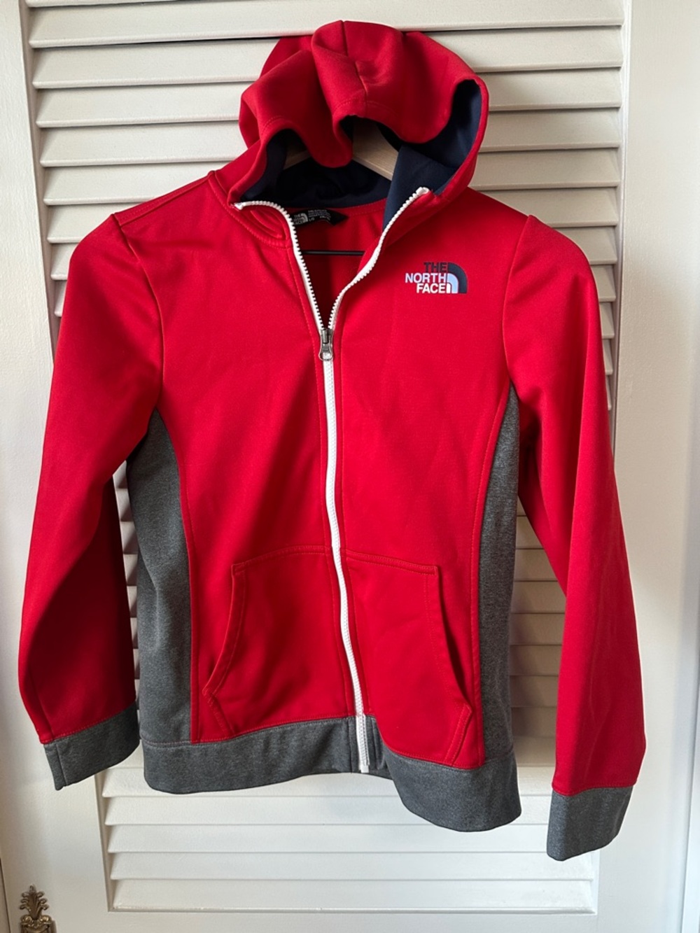 The North Face Red and Gray Kids Full-Zip Hooded Jacket Size L
